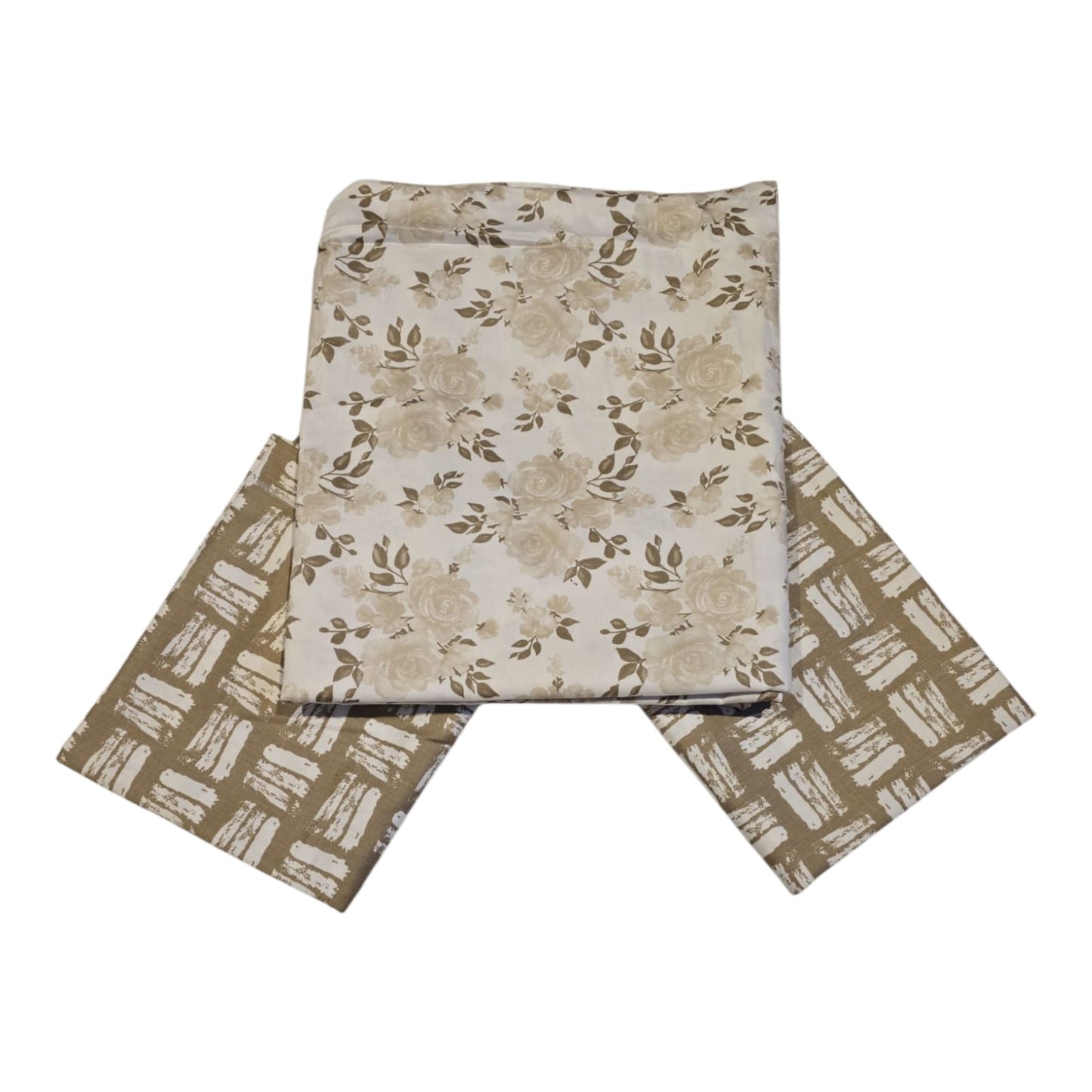 Elegant Beige Floral Contrast Pillow SuperKing Bedheet Set- B33