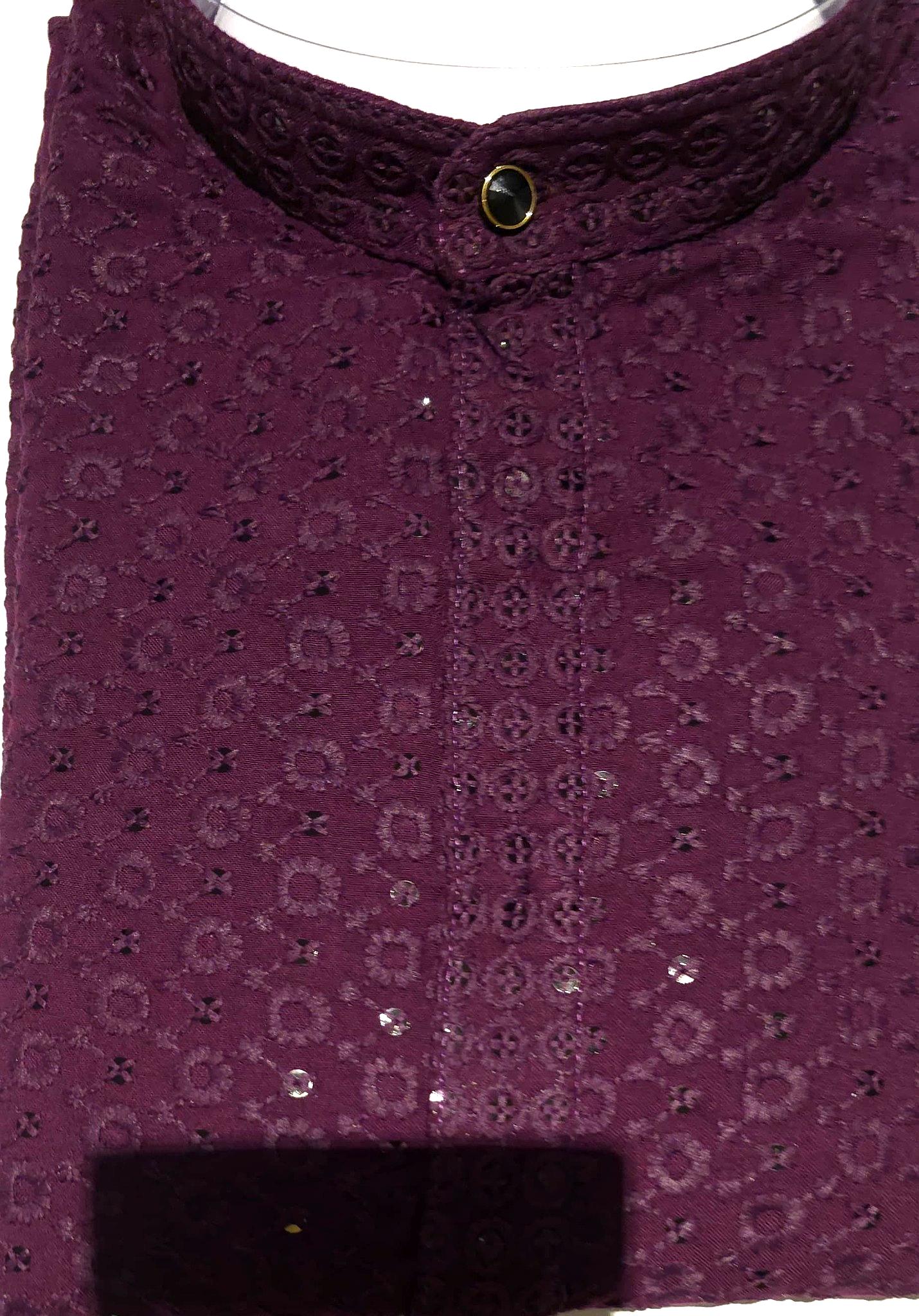 Mens Sequence Kurta -Wine