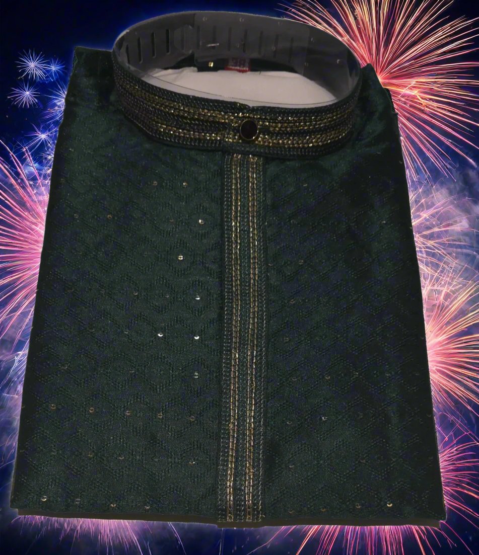 Mens embroidery Kurta - Green -