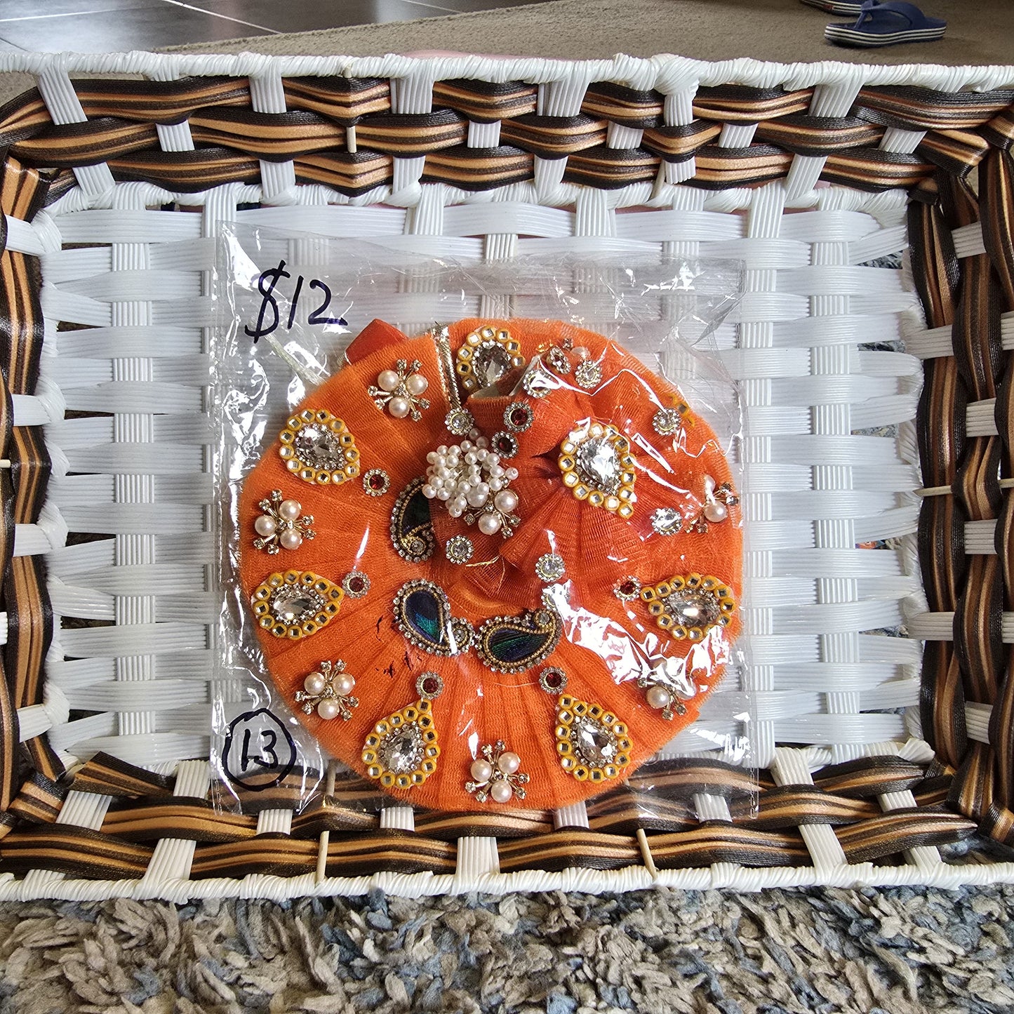 Laddu Gopal Dress & Pagadi combo (~6 inches), size 2/3 – Orange-13