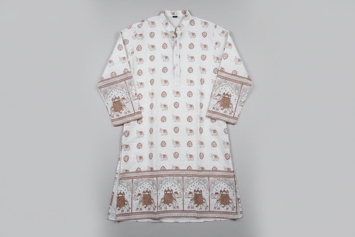 White Elephant Print Men’s Kurta – MK80
