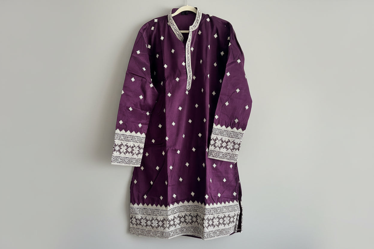 Royal Wine Coloured Embroidered Men’s Kurta – Premium Festive & Wedding Wear-MK77