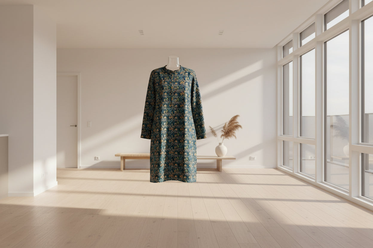 Dark Green Floral Print Men’s Kurta – Festive & Wedding Wear(MK78)