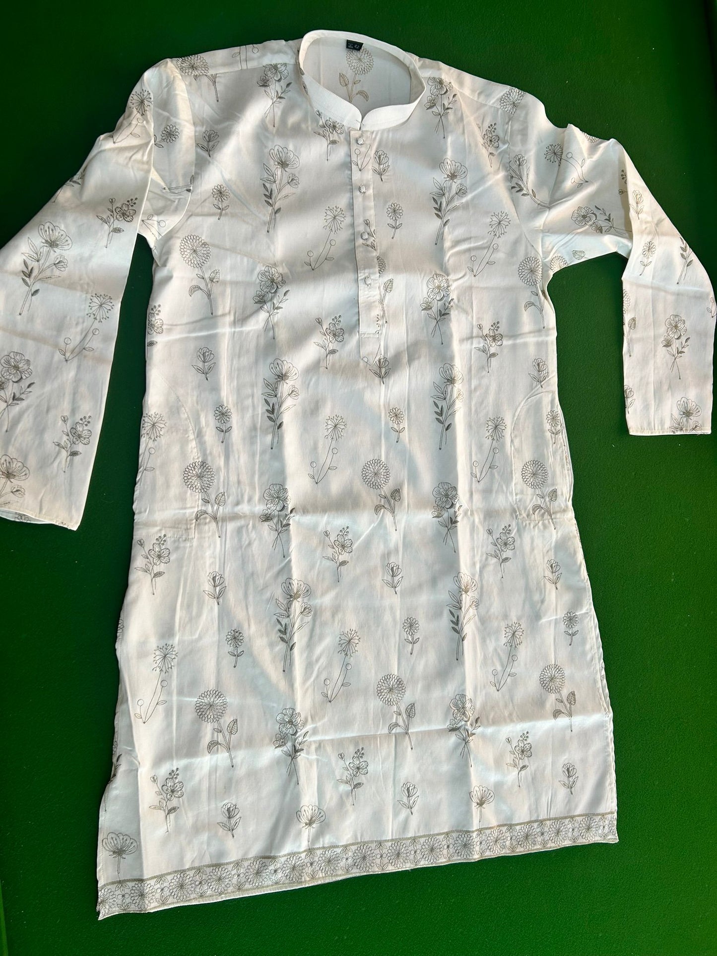 White Floral Print Men’s Kurta – Elegant Festive Wear-MK74
