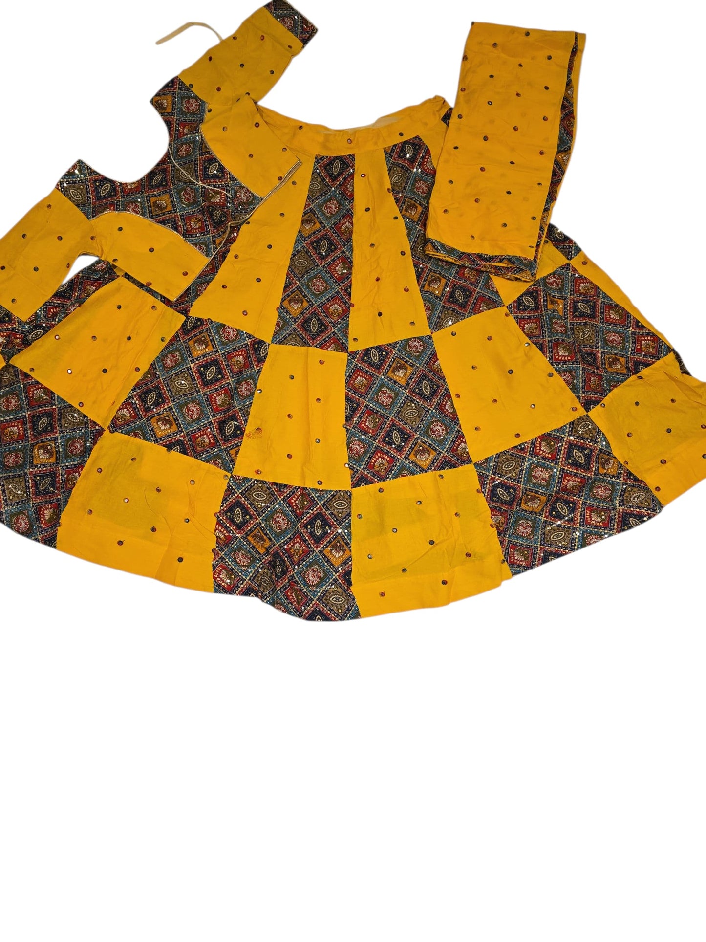 Yellow and Mirror Work Gujarati Garba Lehenga Choli Set – Festive Wear Melbourne - W12