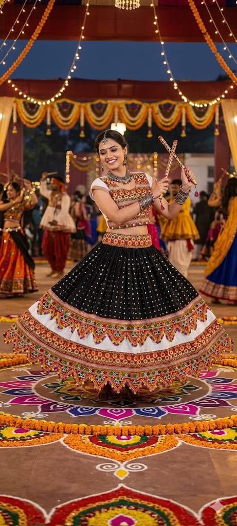 Black & Multicolour Traditional Gujarati Chaniya Choli with Dupatta-N2