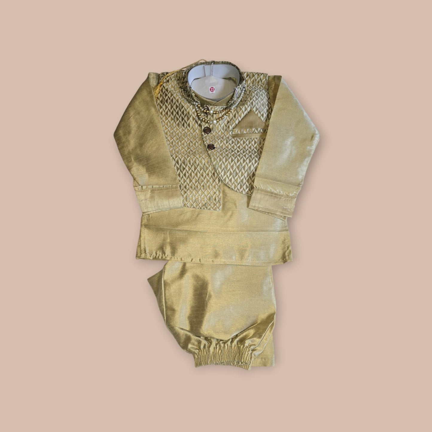 Kids Kurta Pajama With Printed Nehru Jacket - 22