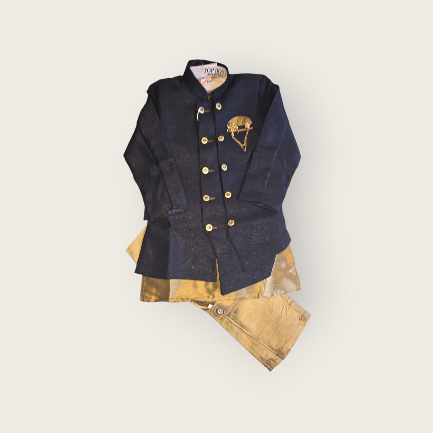Readymade Golden Kids Kurta Pajama & Jacket - Blue