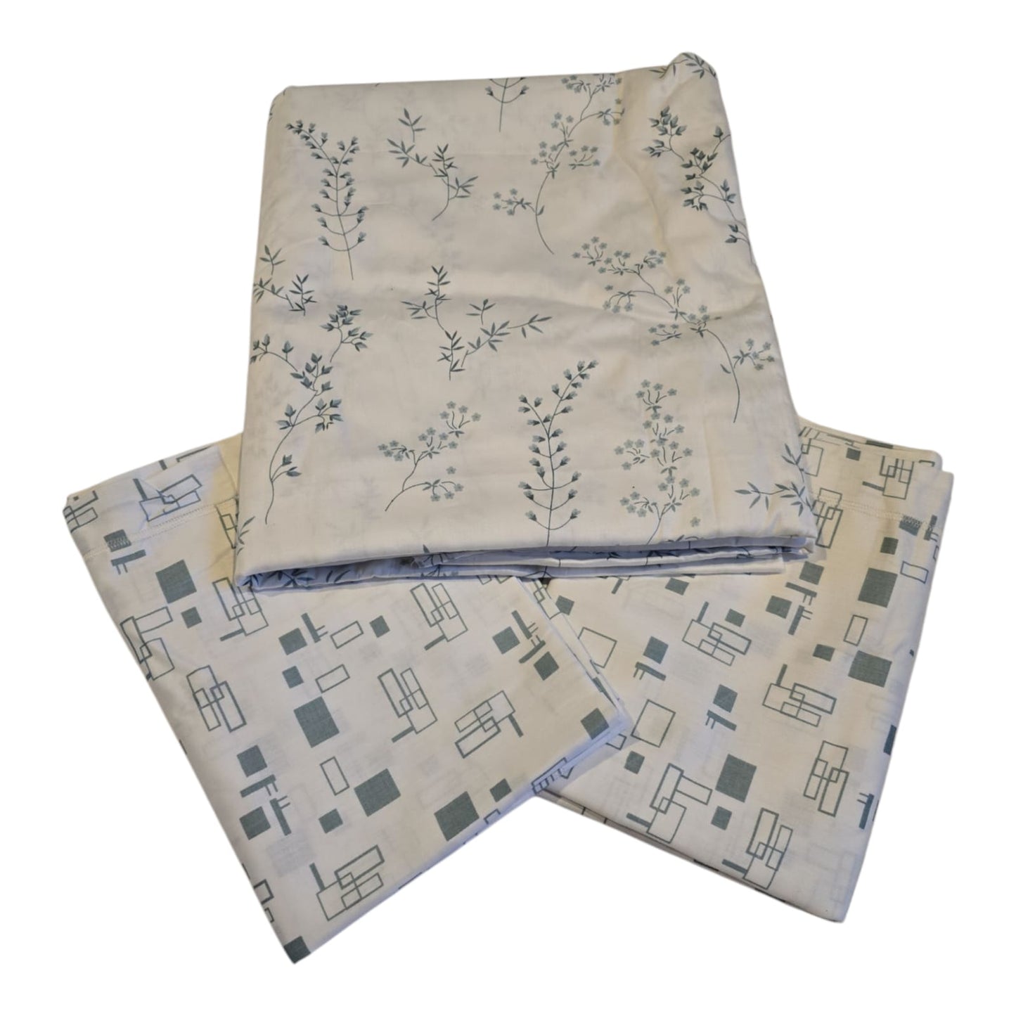 Elegant White Floral Contrast Pillow SuperKing Bedheet Set- B37