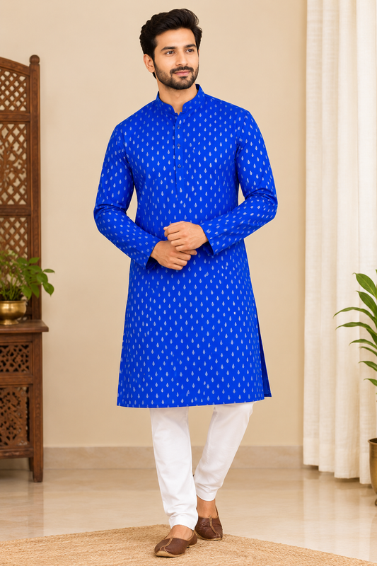 Royal Blue Printed Men’s Kurta