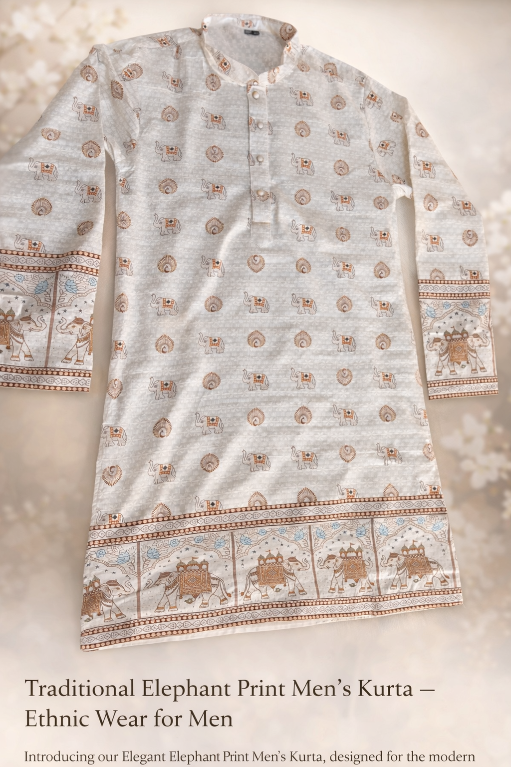 White Elephant Print Men’s Kurta – MK80