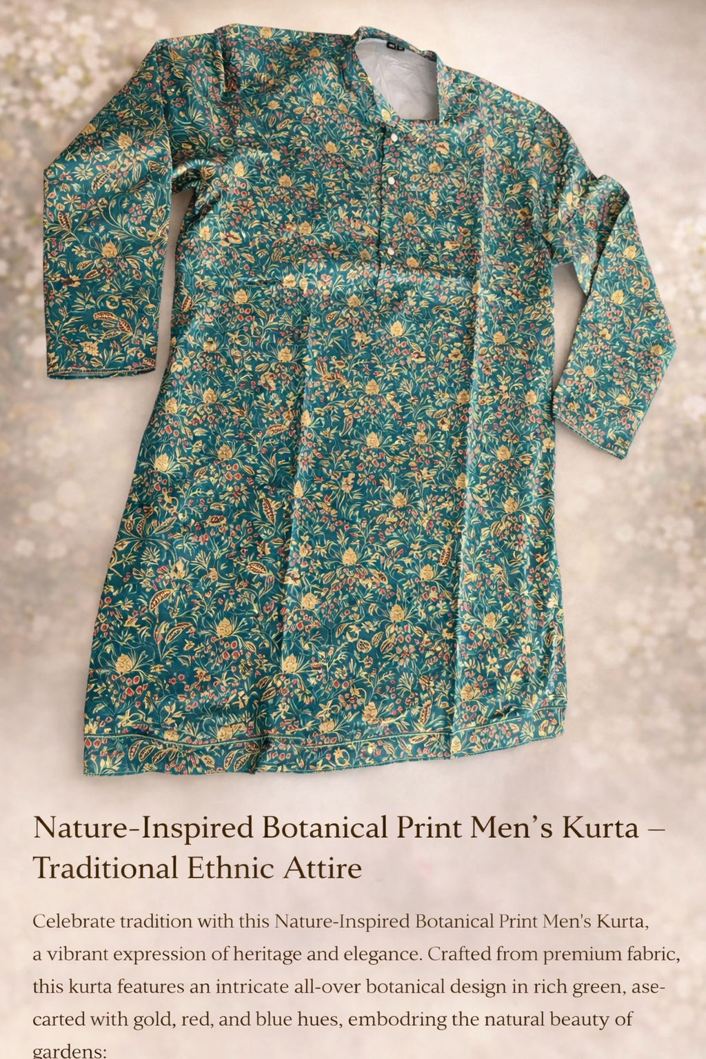 Botanical Print Men’s Kurta Green – MK79