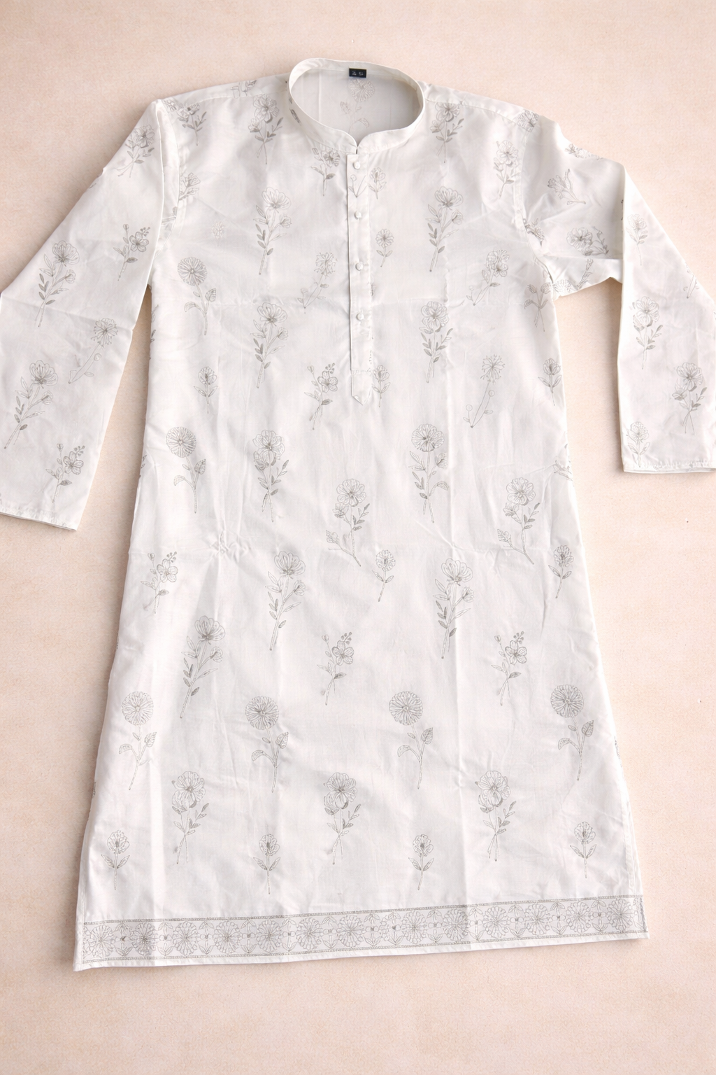 White Floral Print Men’s Kurta – Elegant Festive Wear-MK74