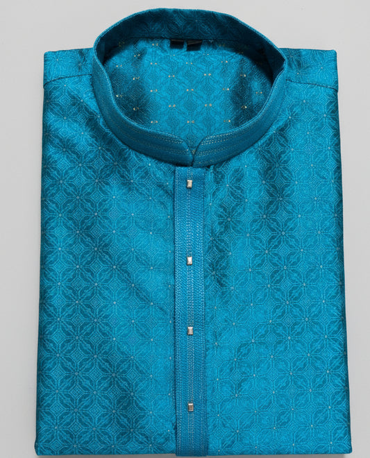 Royal Blue Jacquard Men’s Kurta with Geometric Weave -MK59