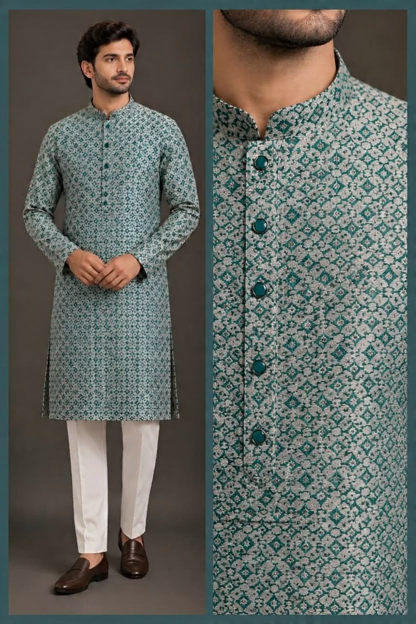 Men's green jacquard Indian kurta  Melbourne