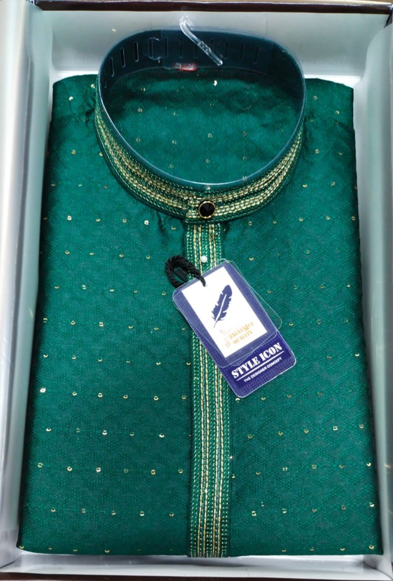 Mens embroidery Kurta - Green -