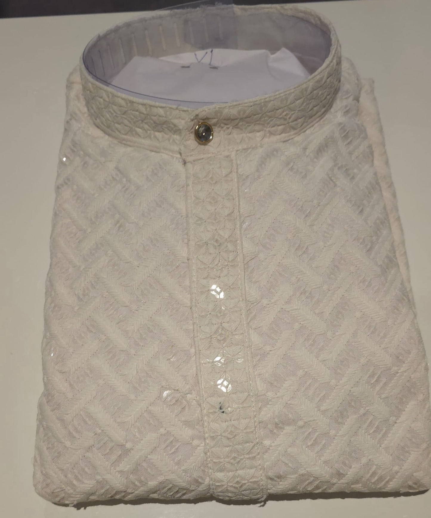 Mens Sequence Kurta -White