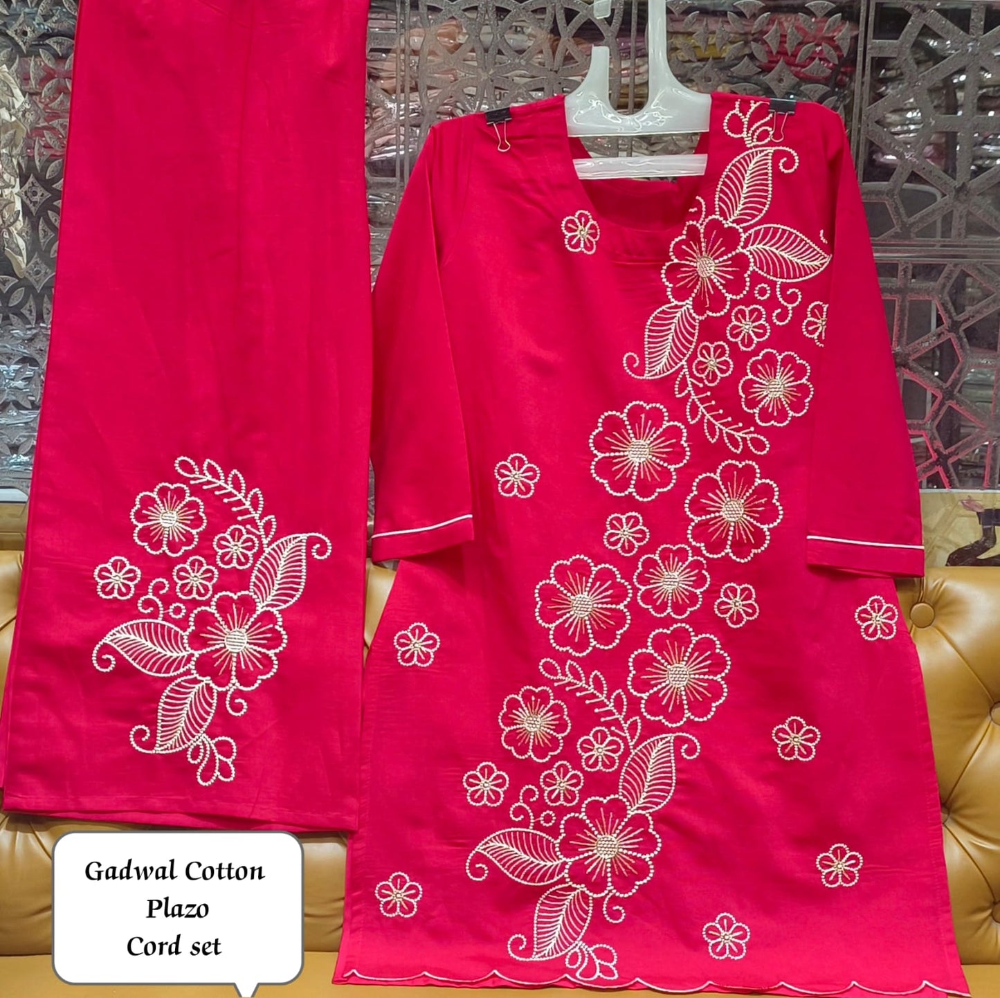 Gadwal Cotton Embroidered Palazzo Cord Set – Floral Design -W24