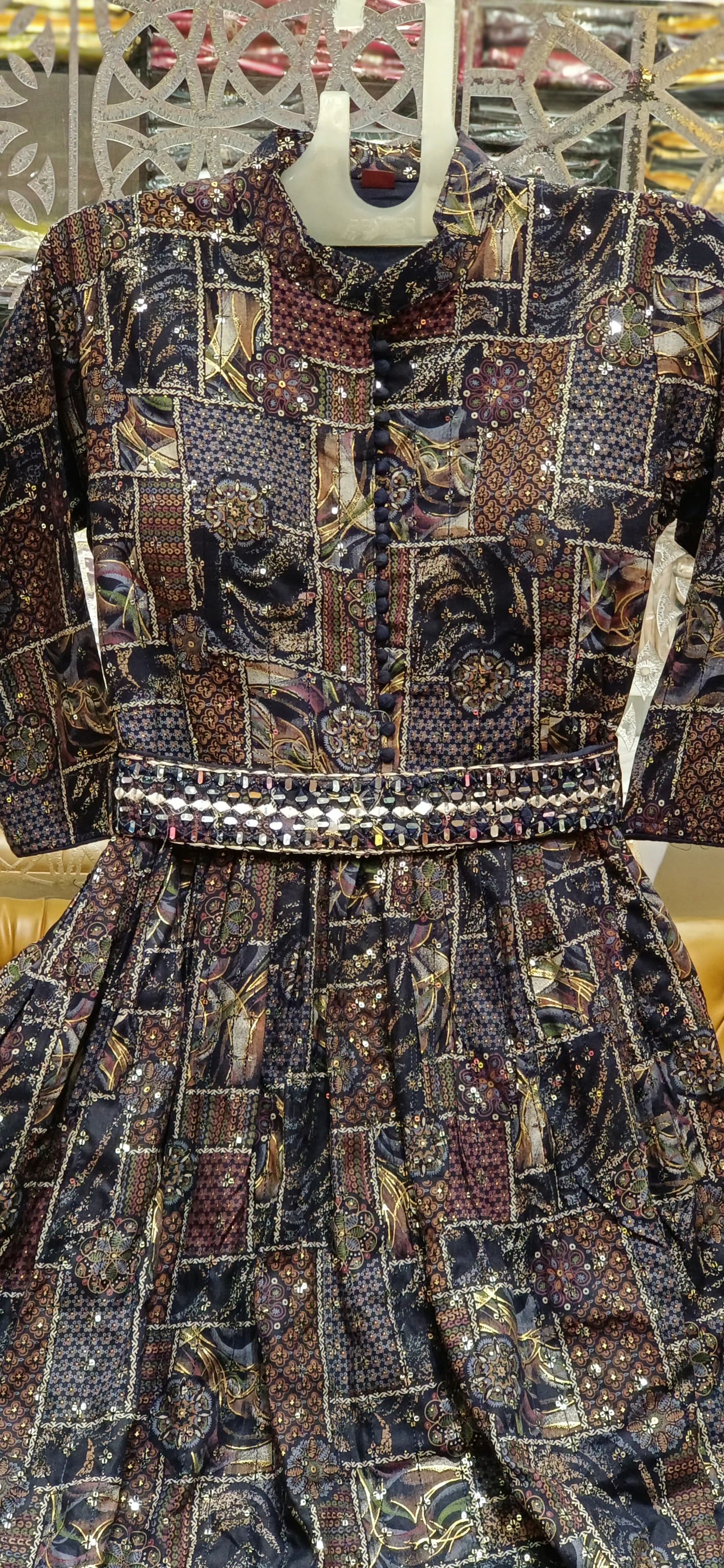 Women blue sqaure printed gown Gown/One Piece -  W3