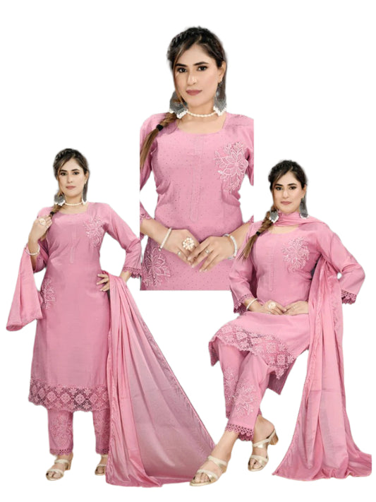 Women Karachi work pant suit pink -  W6
