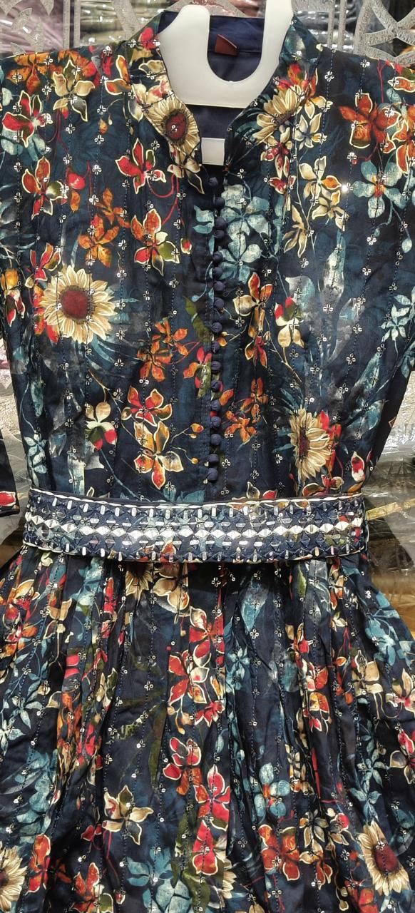 Women Blue printed Gown/One Piece -  W1