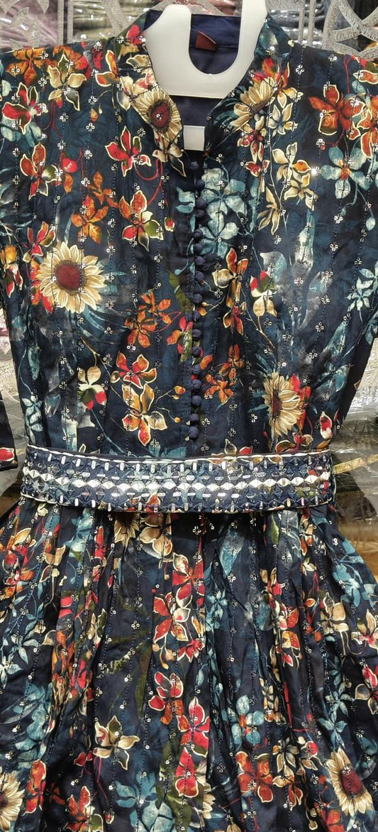 Women Blue printed Gown/One Piece -  W1