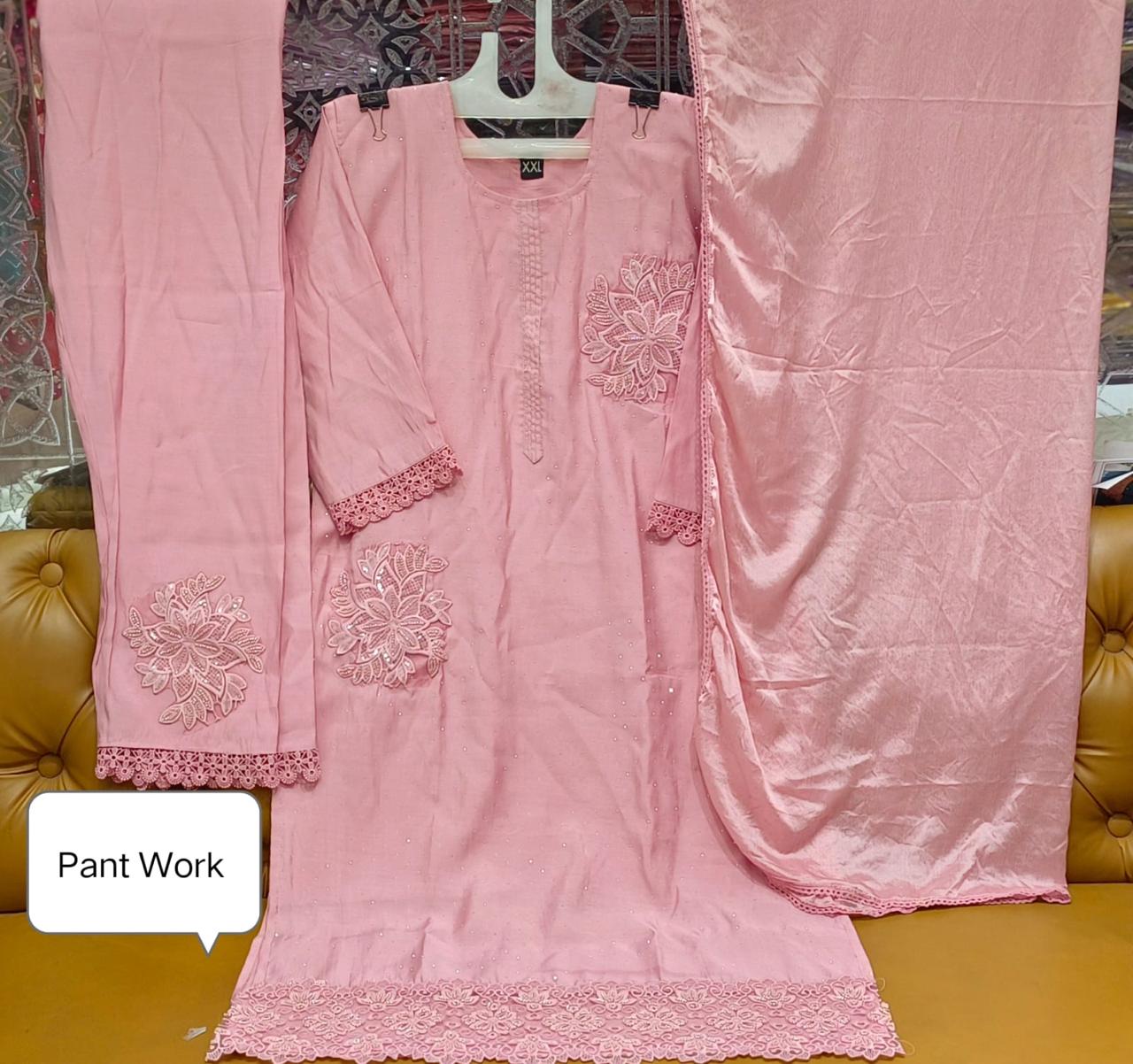 Women Karachi work pant suit pink -  W6