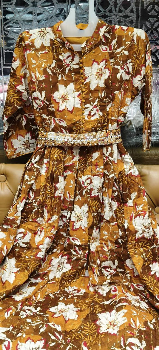 Women Yellow Colour Indo Western Gown/One Piece -  W4