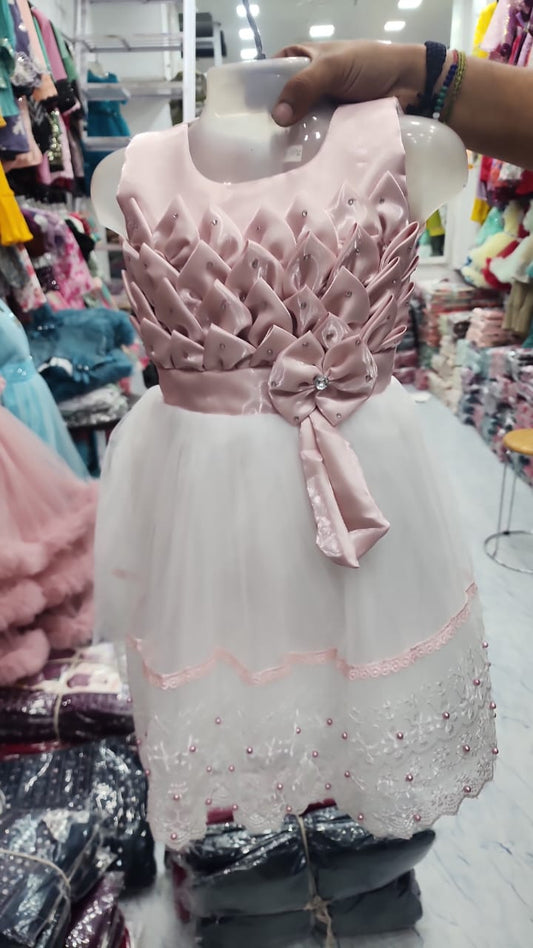 G5 - Elegant Pink Satin & Net Party Dress for Girls (Frock)