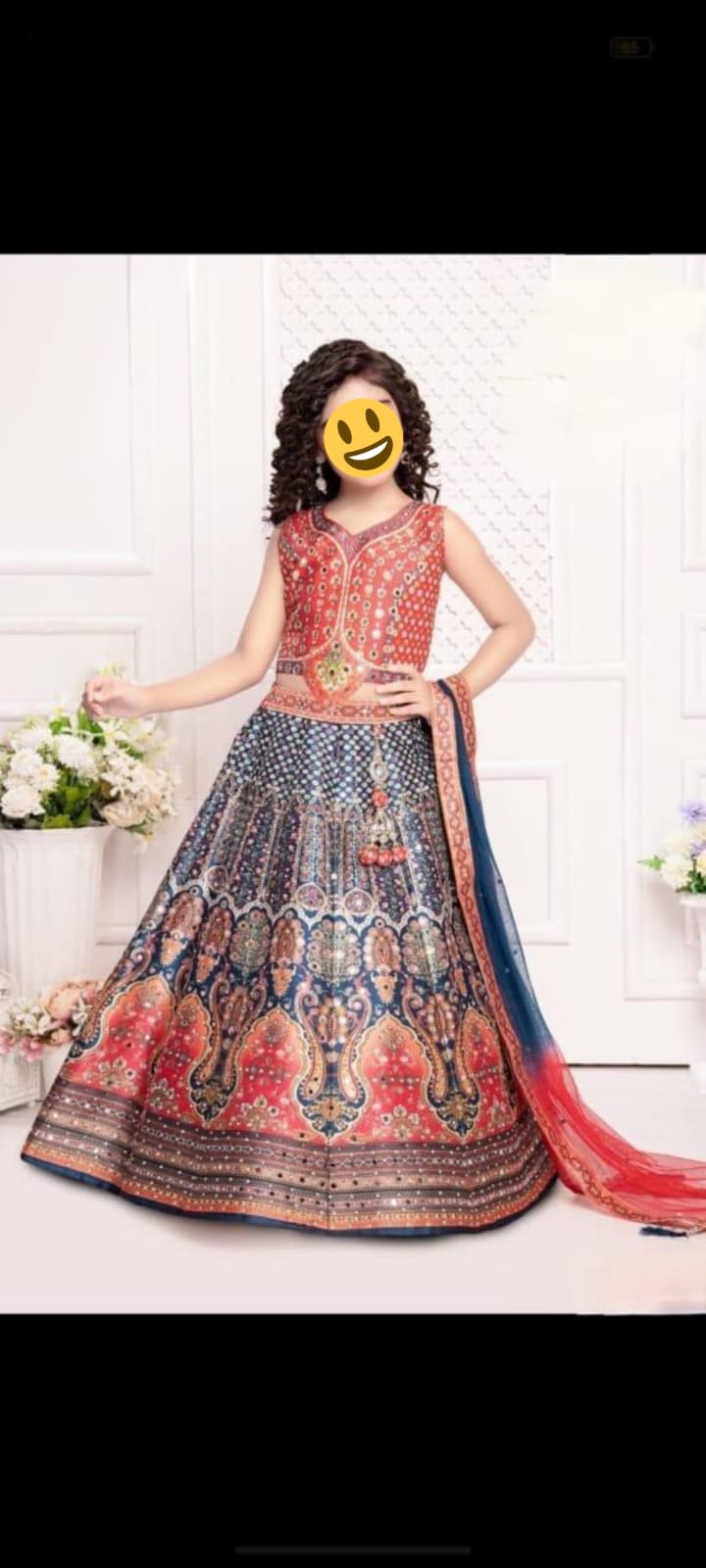 G1 - Girls' Designer Lehenga Choli Set – Royal Multicolor Print with Dupatta