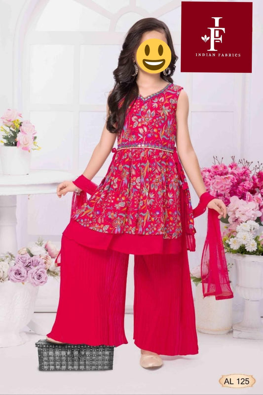 G4- Girls' Ethnic Wear Set -  Maroon Kids Sharara