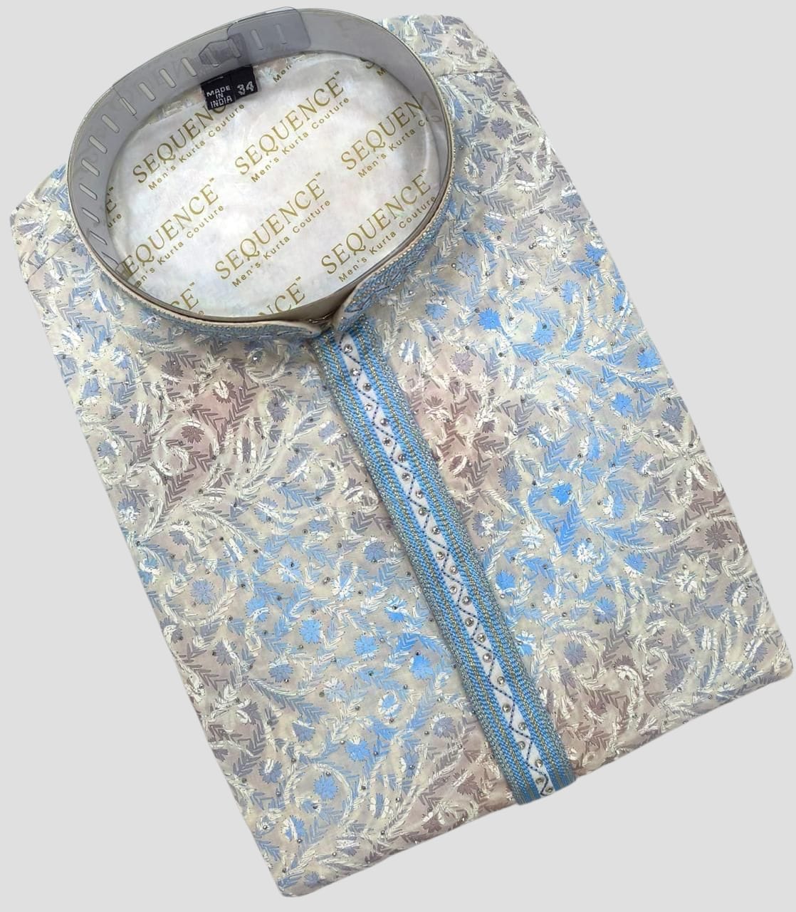 Men’s Pastel Embroidered Kurta – Luxe Heritage Design (MK39)