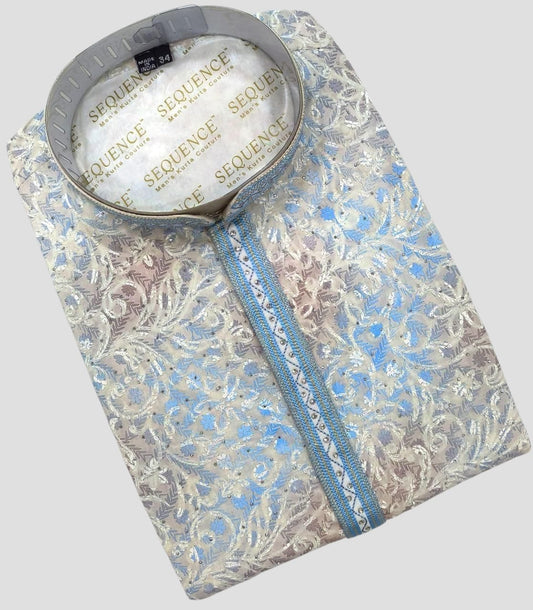 Men’s Pastel Embroidered Kurta – Luxe Heritage Design (MK39)