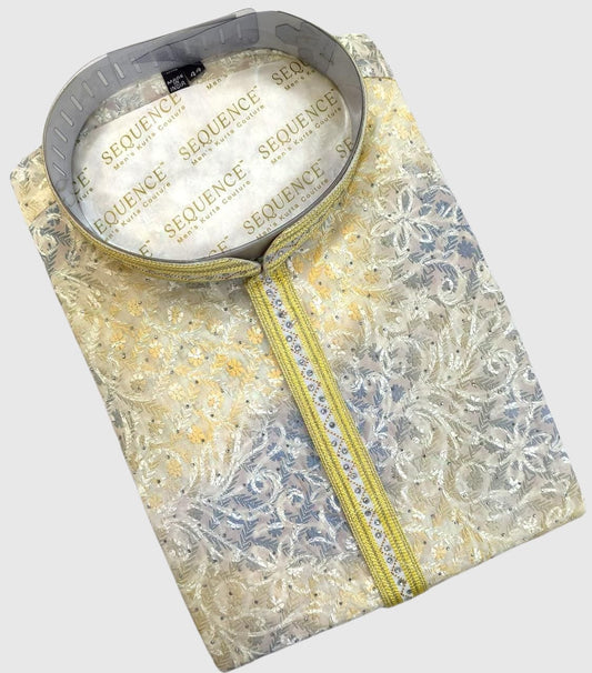 Men’s Golden Yellow Embroidered Kurta – Royal Festive Wear (MK38)