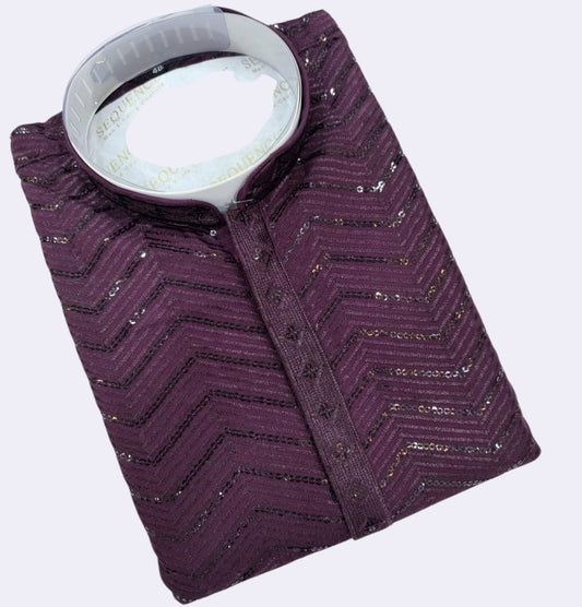 Men’s Deep Purple/wine Sequin Kurta – Designer Party Wear (MK37)