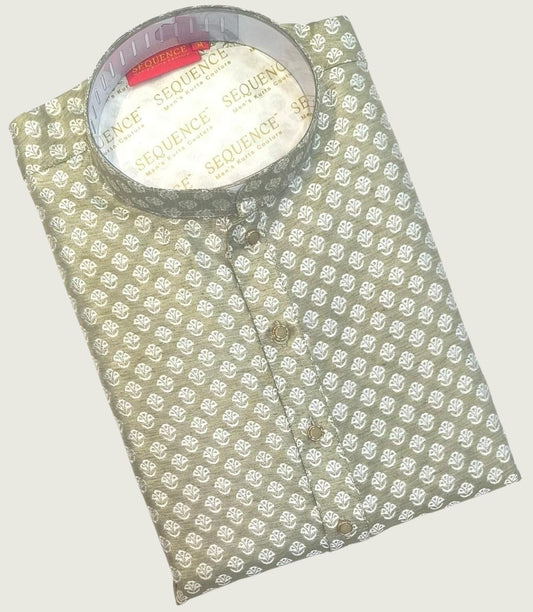 Olive Green Mughal-Inspired Block Print Kurta(MK23)