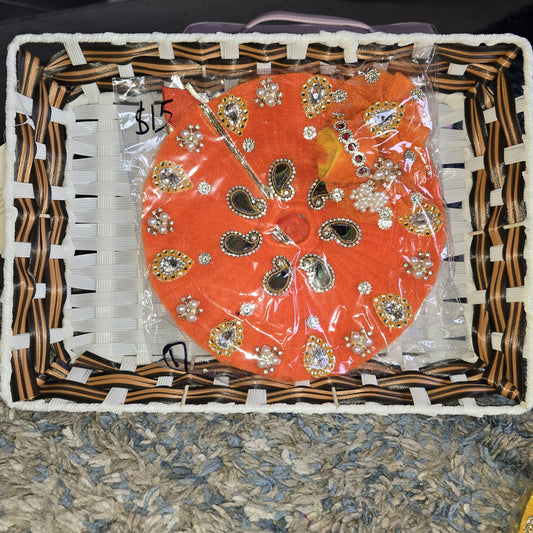 Laddu Gopal Dress & Pagadi combo (~8 inches),  size 4 – Orange -1