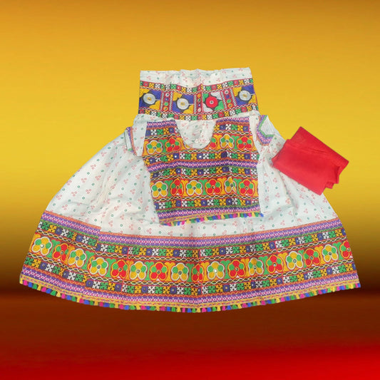 Kids White Kutchi Embroidered Lehenga Choli Set – Navratri Special - G9