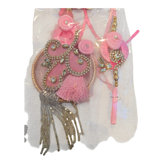 Pink Bhaiya Bhabhi Rakhi Set – Elegant Stone Work