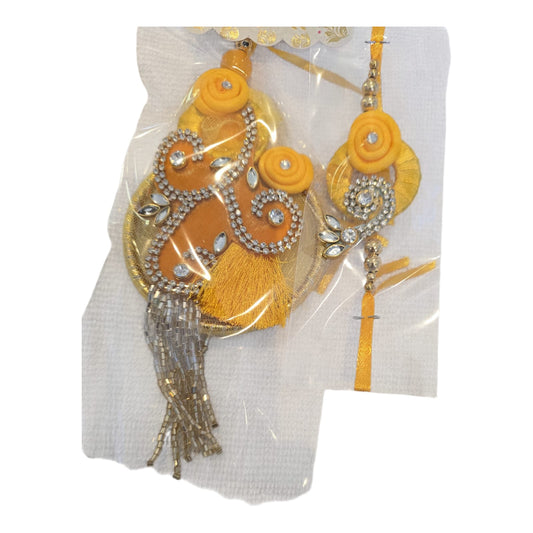 Bhaiya Bhabhi Rakhi Set – Elegant Stone Work & Tassels