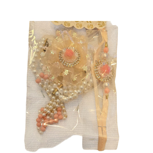 Bhaiya Bhabhi Rakhi Set – Elegant Pearl Work & Tassels