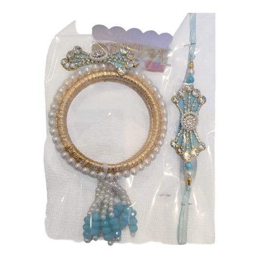 Blue & Pearl Bhaiya Bhabhi Rakhi Set