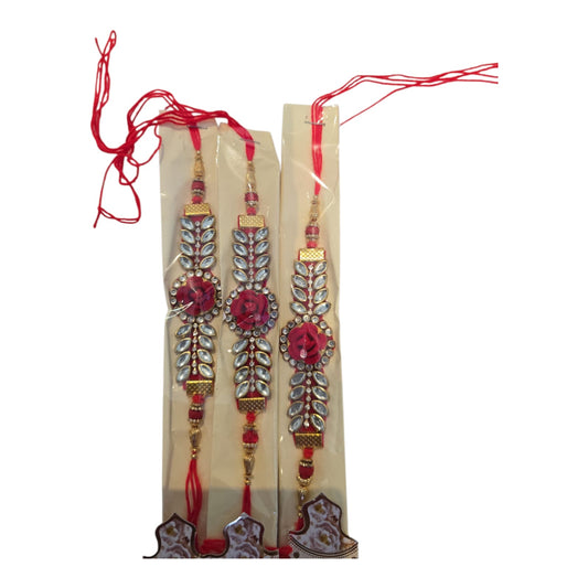 Royal Red Bhaiya Rakhi with Mirror Work & Rose