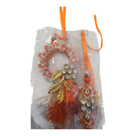 Orange Ring Rakhi- Mirror Work