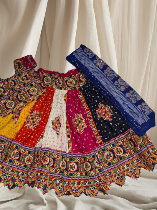 Multicolour Traditional Garba Lehenga Choli Set | Mirror Work Navratri Outfit- W10