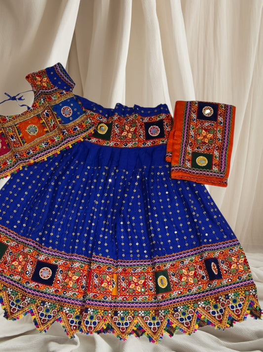 Royal Blue Mirror Work Navratri Lehenga Choli Set | Traditional Garba Wear Melbourne - W11