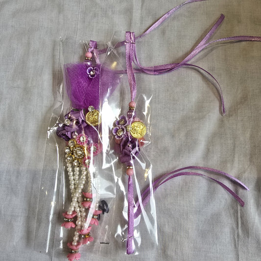 Purple Lumba Rakhi Set for Bhabhi – Floral & Pearl Design