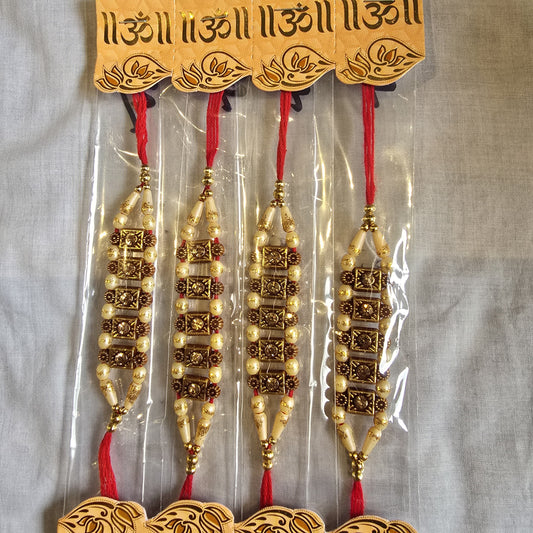 Traditional Beaded Rakhi Set for Brothers – Elegant Gold & Pearl