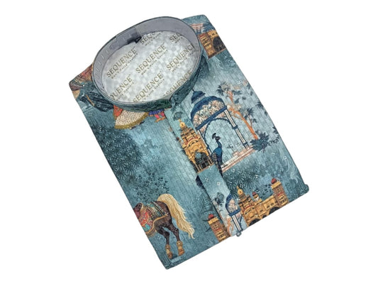Heritage Print Cotton Kurta Shirt | Royal Ethnic Wear for Men |MK46