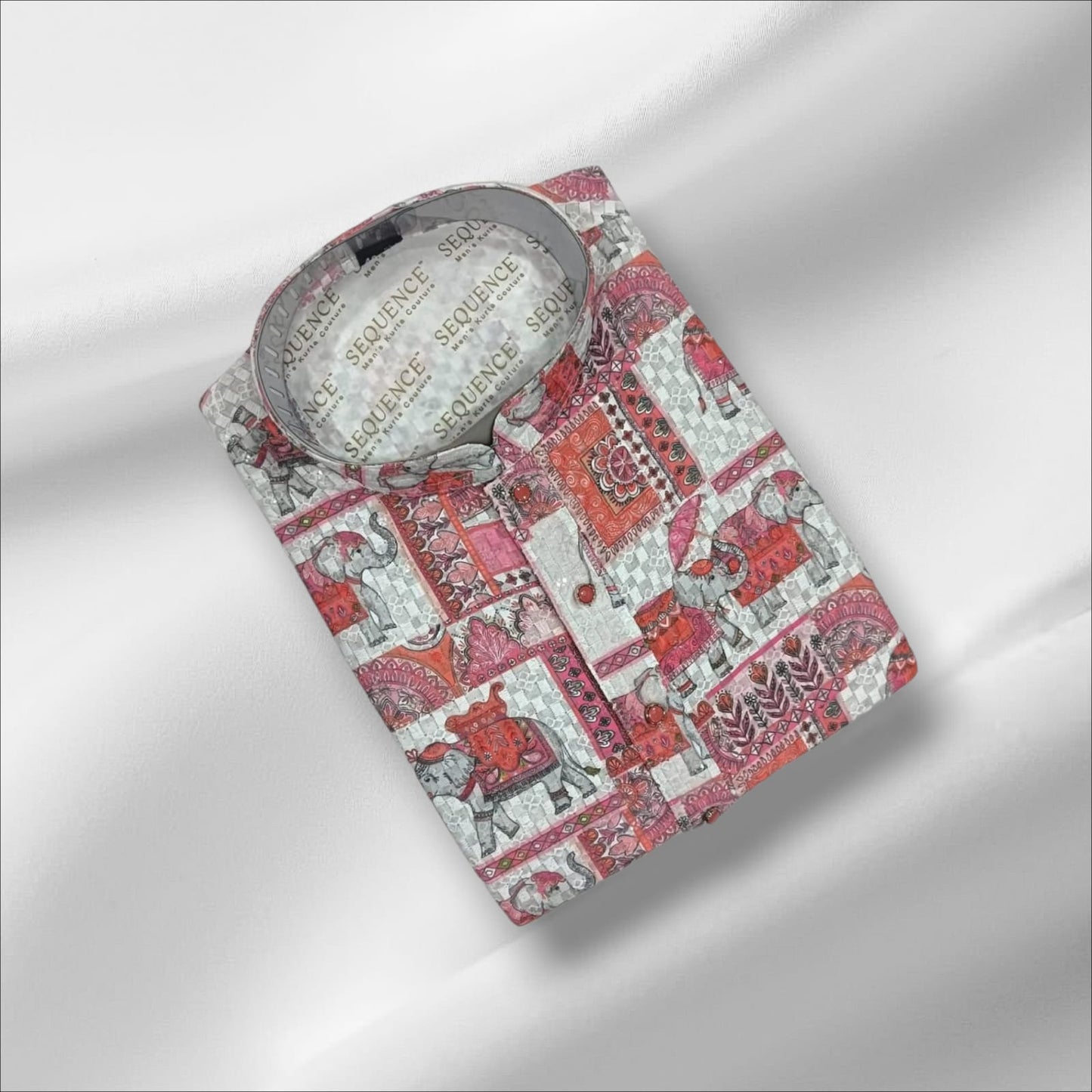 Men’s Printed Kurta – Ethnic Elephant & Floral Design | Festive & Casual Wear | MK48